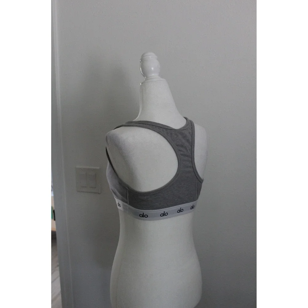 Alo Yoga Wellness Bra Heather Grey Ribbed‎ Henley Racerback Sport Bralette Small